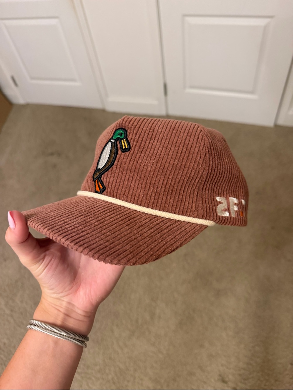 Corduroy Baseball Cap with Duck Patch - Brown